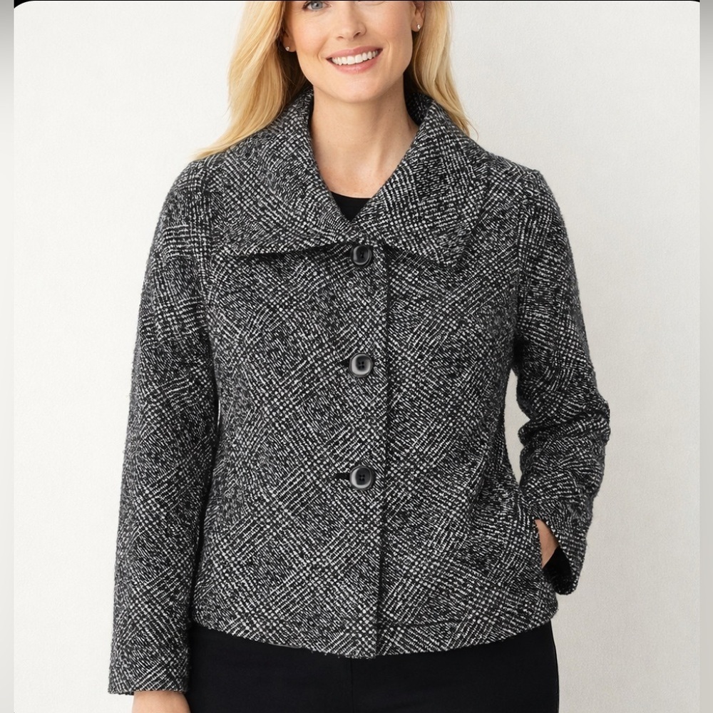 Talbots Women’s Wool Blend Tweed Blazer Jacket Button-Up Front Career Size 14P